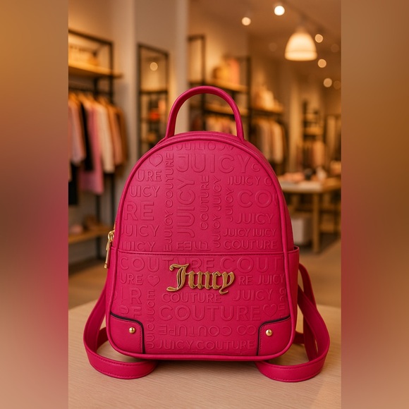 Juicy Couture Handbags - Juicy Couture Fuchsia Pink Mini Logo Backpack with Gold Hardware